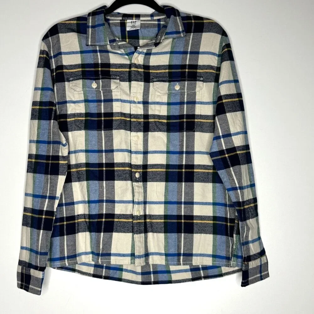 New Gap Organic Cotton Flannel Long Sleeve Button Down Shirt Boys Size 18-20